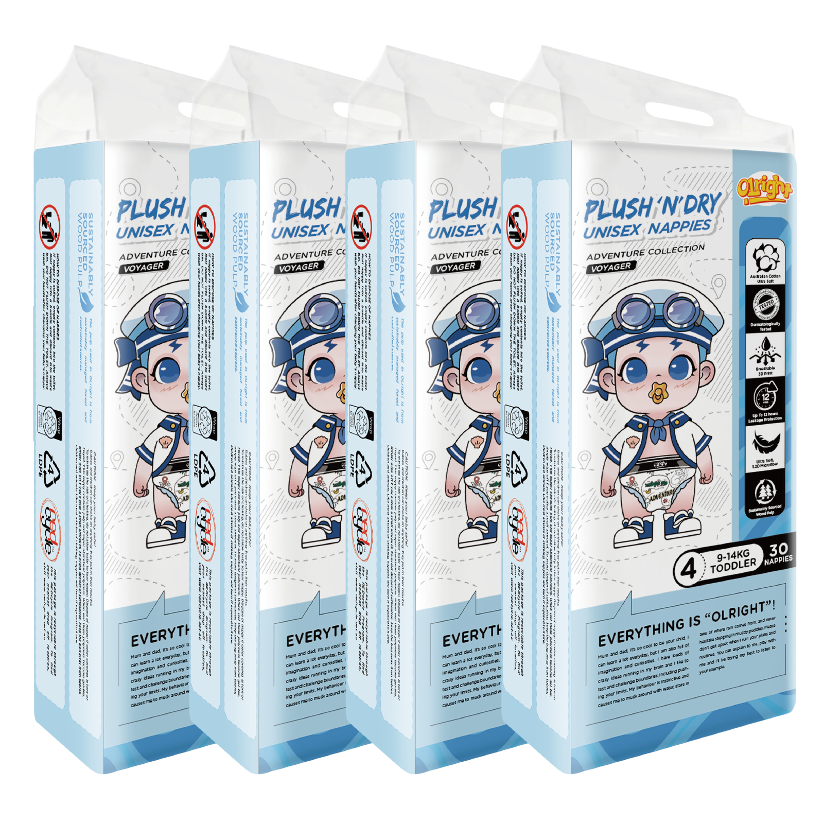 Plush 'N' Dry Unisex Nappies - Size 4