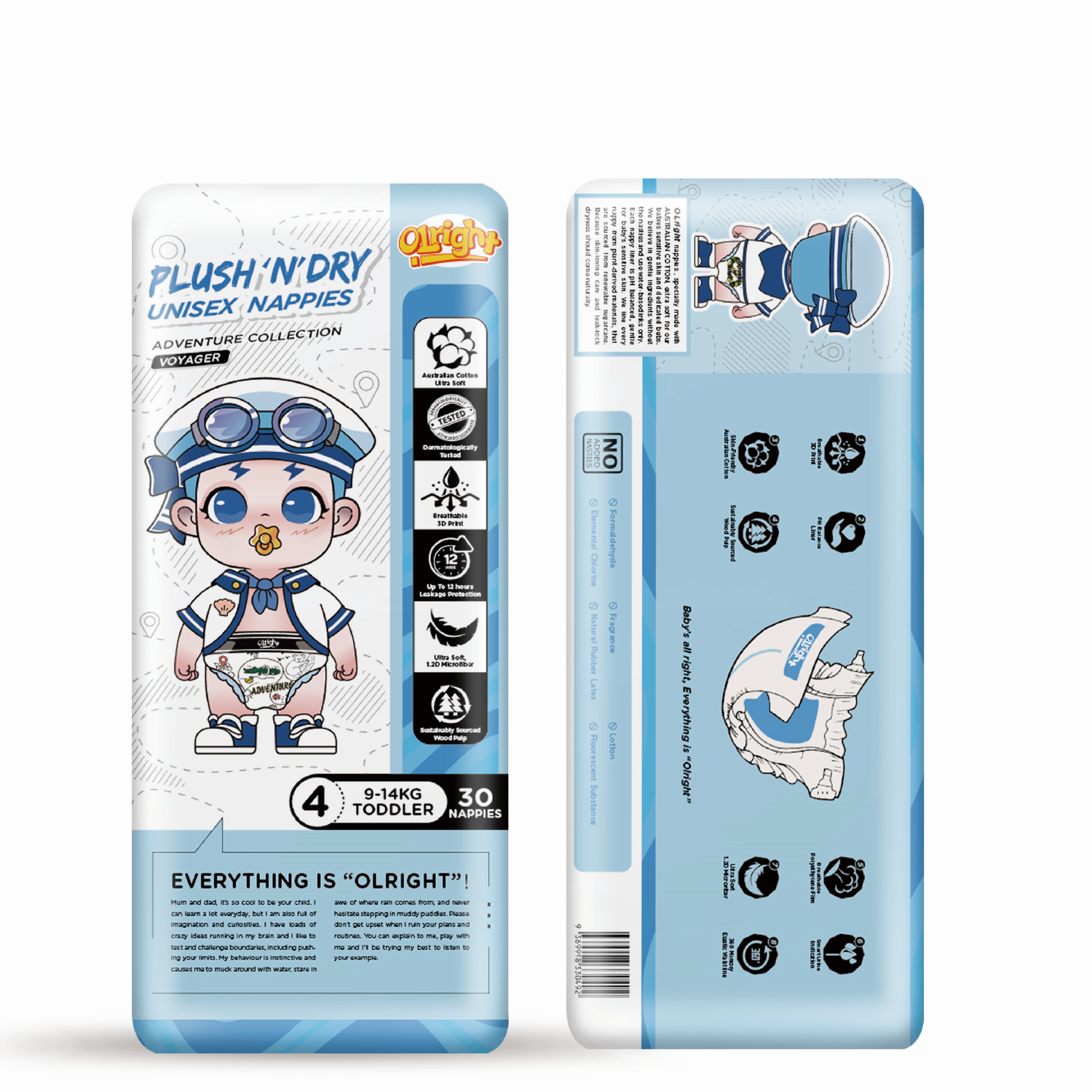 Plush 'N' Dry Unisex Nappies - Size 4