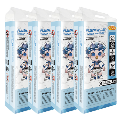 Plush 'N' Dry Unisex Nappies - Size 4